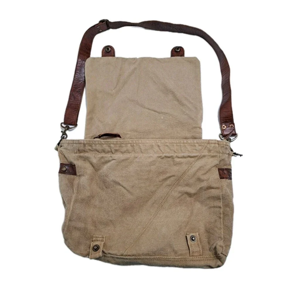 Canvas Leather Brown Messenger Bag Purse Oklahoma Fleur De Lis Khaki